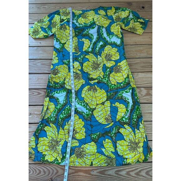 Vintage Floral Patterned Dress Size Medium Women’s Blue Yellow - Picture 4 of 7
